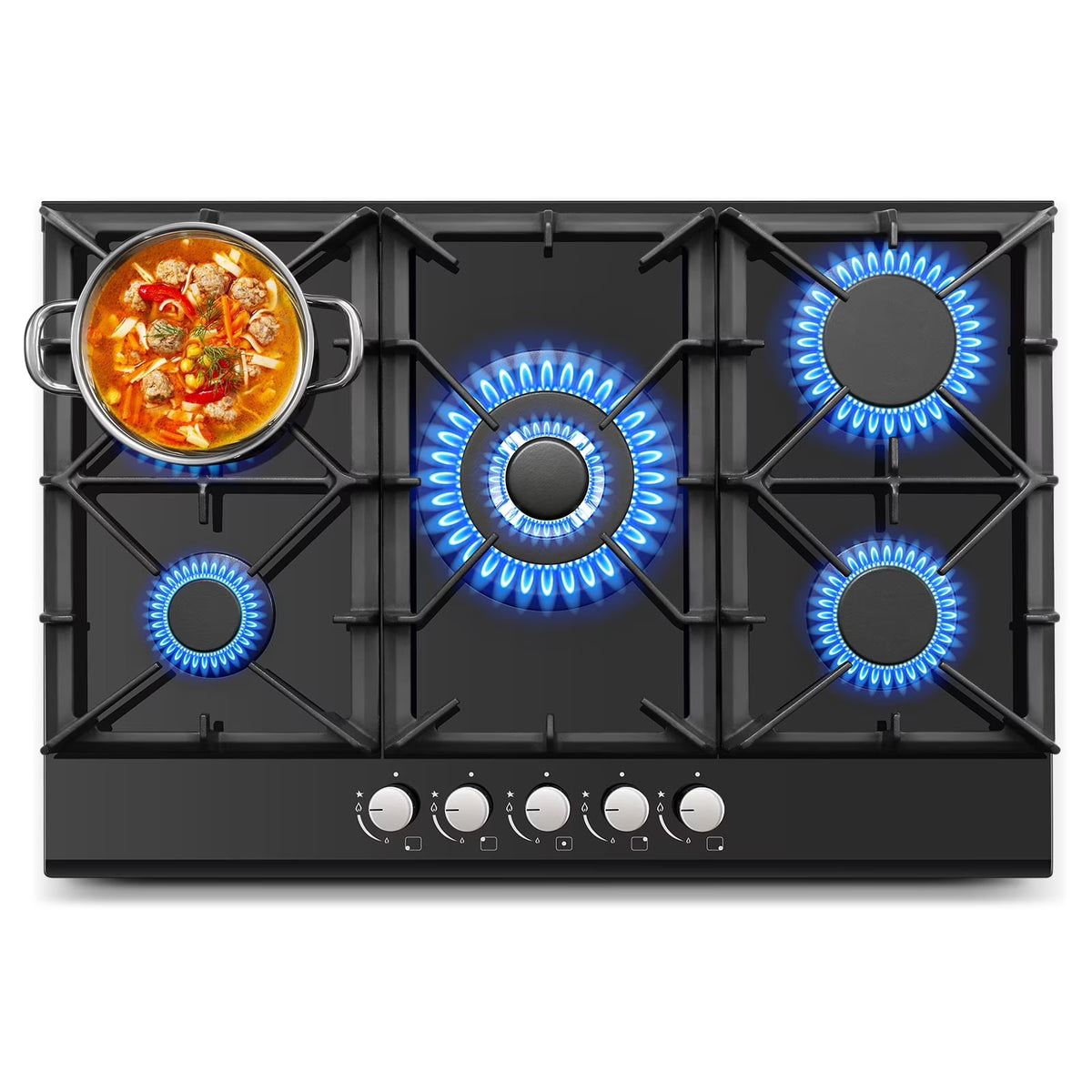 Amzgachfktch Gas Cooktop 30 Inch 5 Burners Stove Top Built-in NG/LPG Convertible with Thermocouple Protection