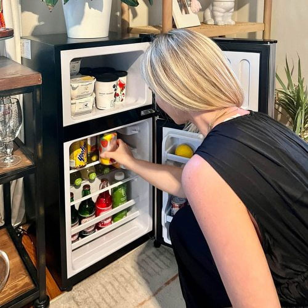 3.5Cu.Ft Compact Refrigerator Mini Fridge with Freezer, Small Refrigerator with 2 Door, 7 Level Thermostat Removable Shelves for Kitchen, Dorm, Apartment, Bar, Office, Black
