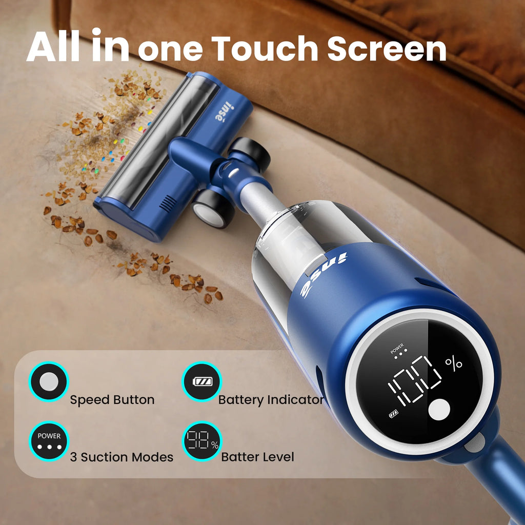INSE Lightweight Cordless Vacuum with 30Kpa Powerful Suction & 60 Mins Runtime, Stick Vacuum  for Carpet, Tile, Pet Hair, Hardwood Floors