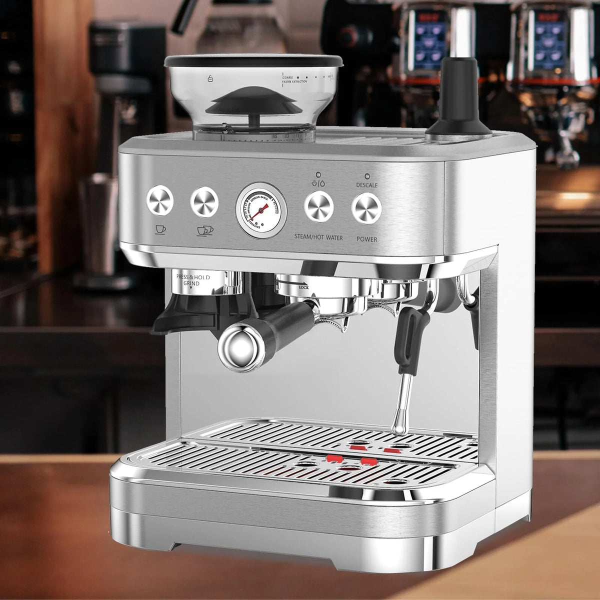 Espresso Machine with Built-in Grinder,Italian ULKA 15 Bar Espresso Machine - 85oz Water Tank, Dual PID Control, Milk Frother & Auto-Cleaning for Perfect Lattes and Cappuccinos
