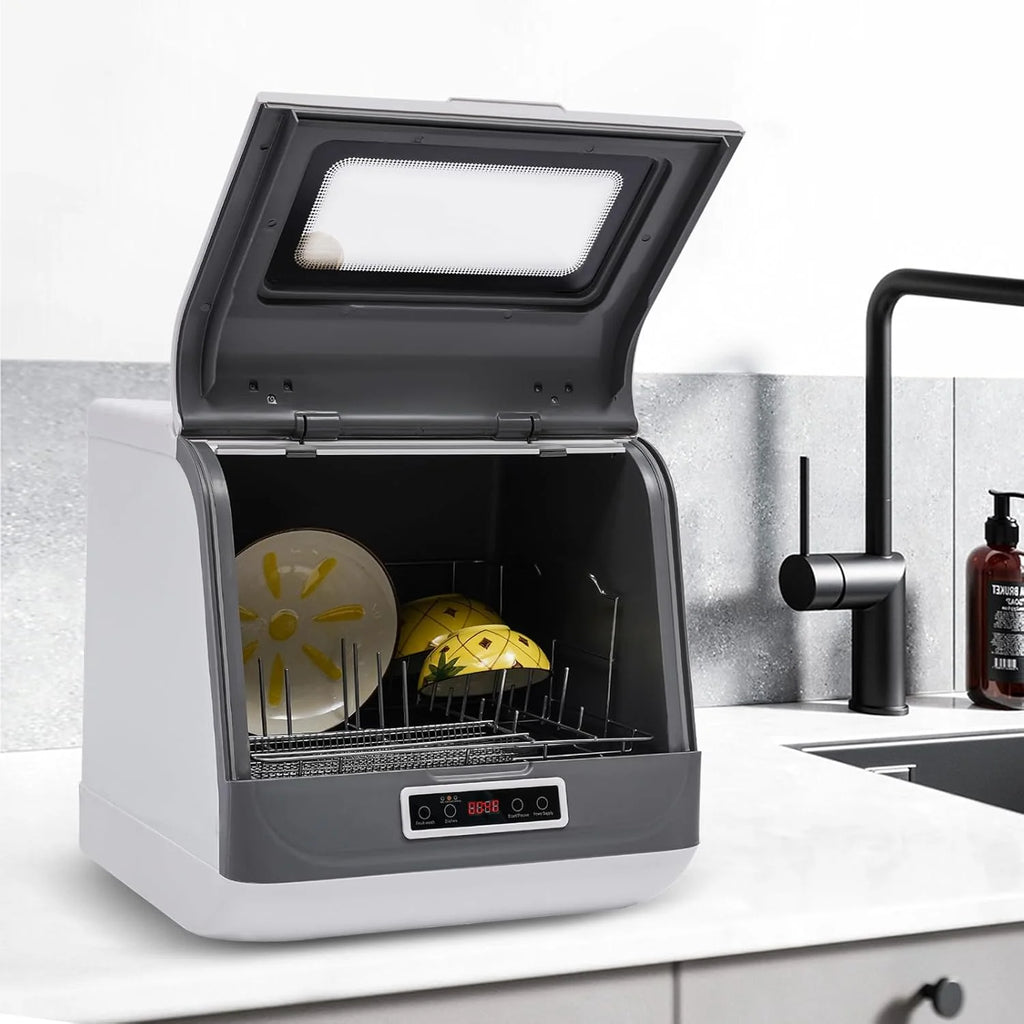 Portable Countertop Dishwasher Mini Dishwasher 3 Washing Modes 4 Washing Programs 360�� Rotating Spray Design Compact Dishwashers 158�H High-Temp& Air-Dry Function (white)