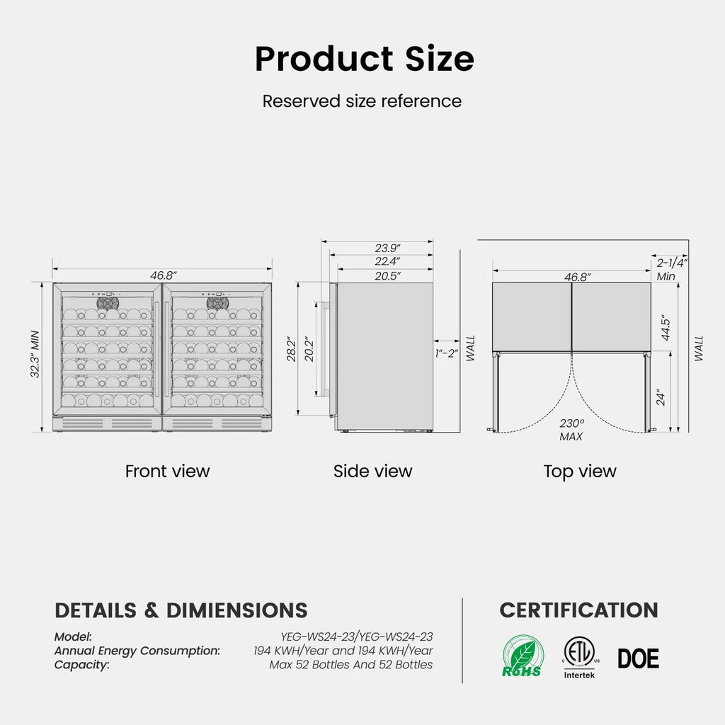 Yeego 30" Wine and Beverage Refrigerator,Two 15" Wine and Beverage Cooler Under Counter or Freestanding, Hold 33 Bottles and 80 Cans(Two Pack)