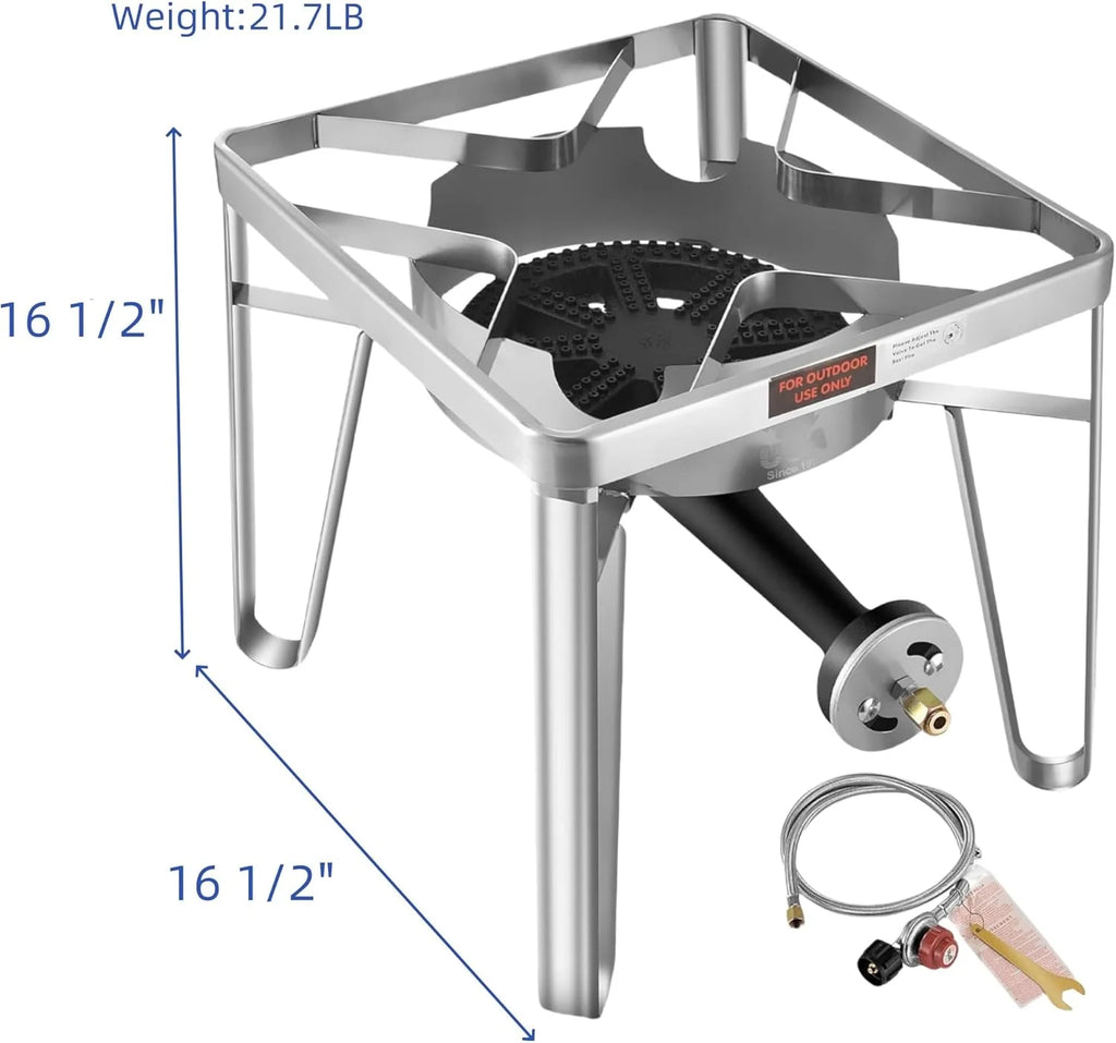 52QT Stainless Steel Turkey Fryer Pot and Burner Kit, Propane Burners, Tamale Steamer Pot with Basket, Steamer Rack, for Outdoor Cooking, Seafood Boil, Crawfish Boil, Home Brewing