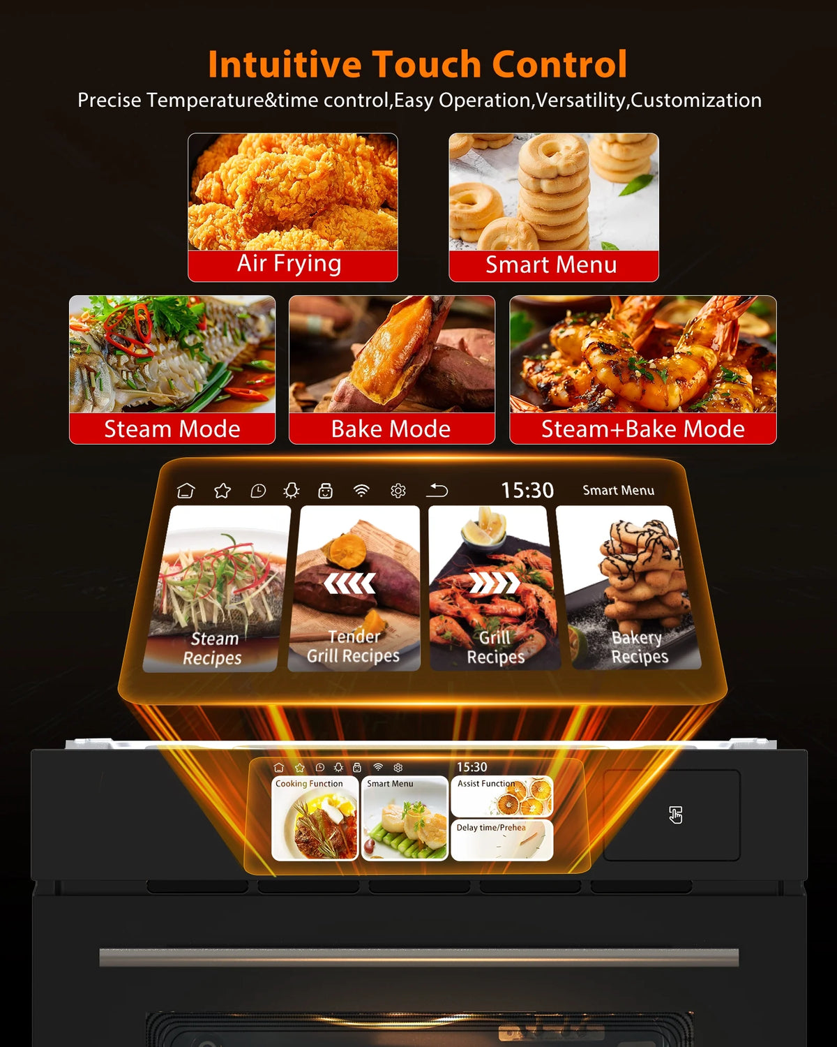 Zzistar Single Wall Oven with TFT Display ,24" Built-in Electric Ovens with 11 Functions, 8 Automatic Recipes, 2800W, 240V, 2.5Cu.f
