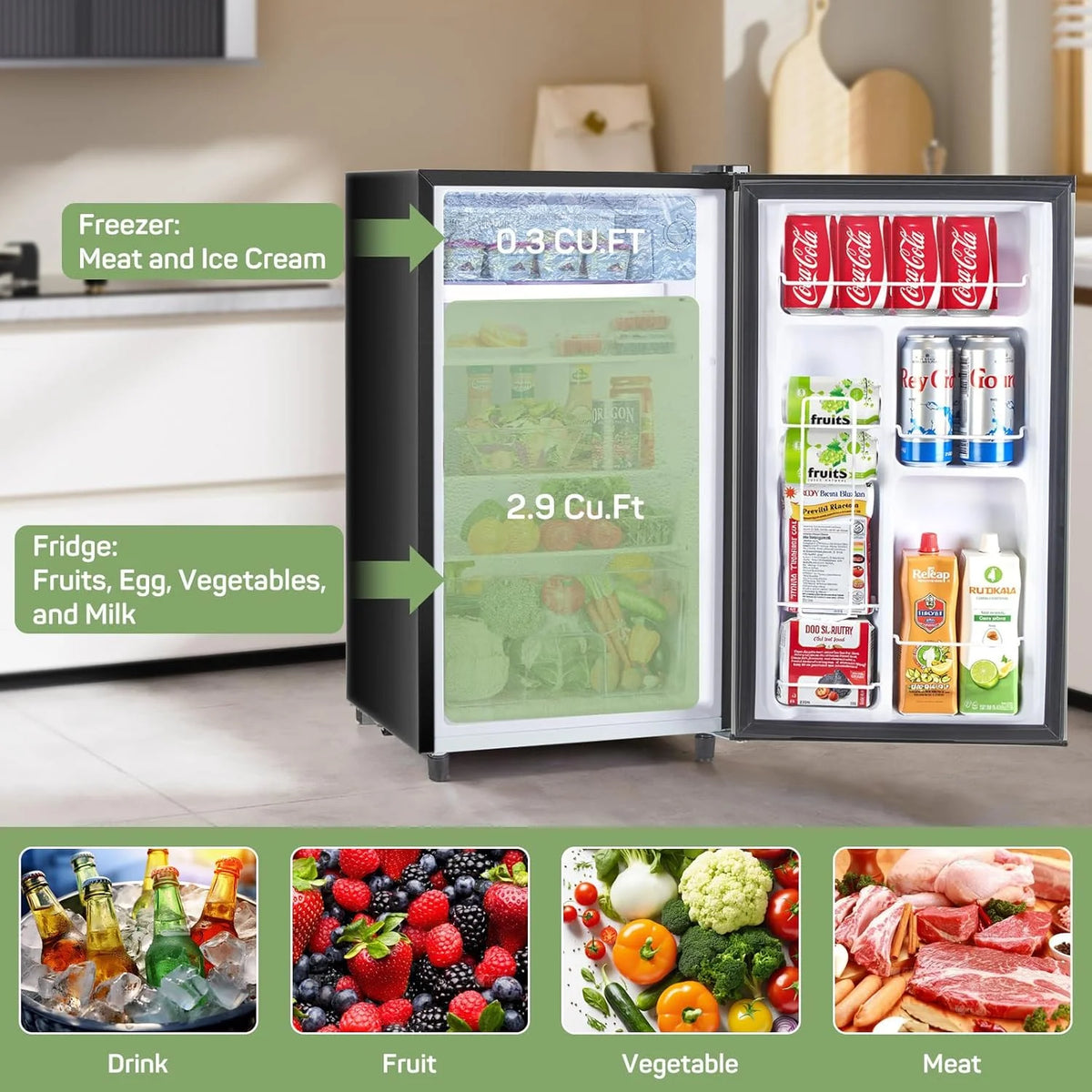Simenmax 3.2 Cu.ft Single Door Mini Fridge,Silver