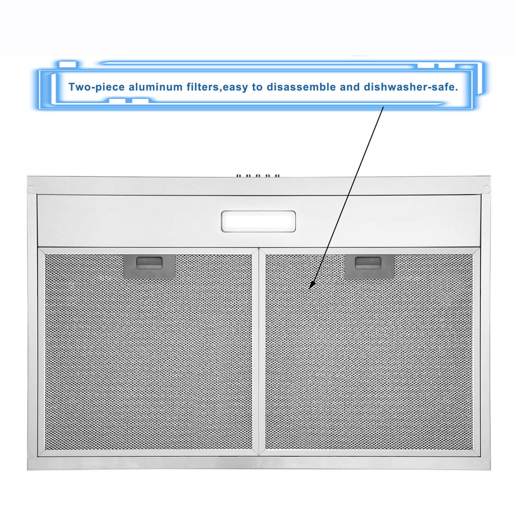 Joeaonz 30-Inch Stainless Steel Ductless Under Cabinet Range Hood with LED Lights, 230 CFM, 120V, 60Hz