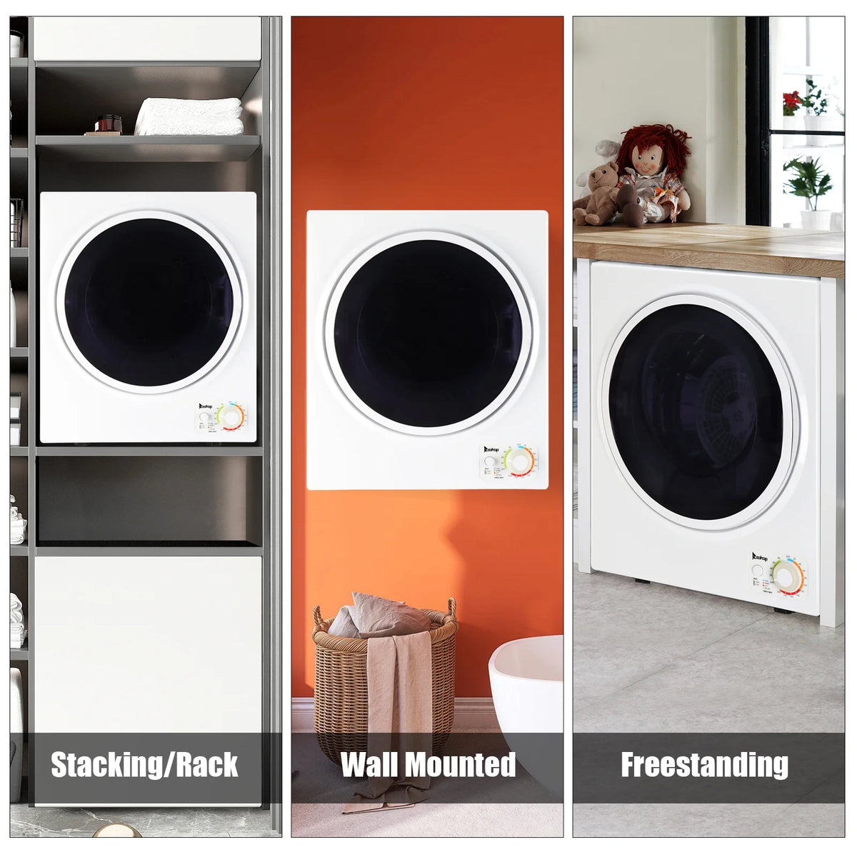 GYM25-78 Compact Portable Household clothes Dryer 1.6cuft with Stainless Steel Drum Black and White 120V MECHANICAL Control ETL Certification