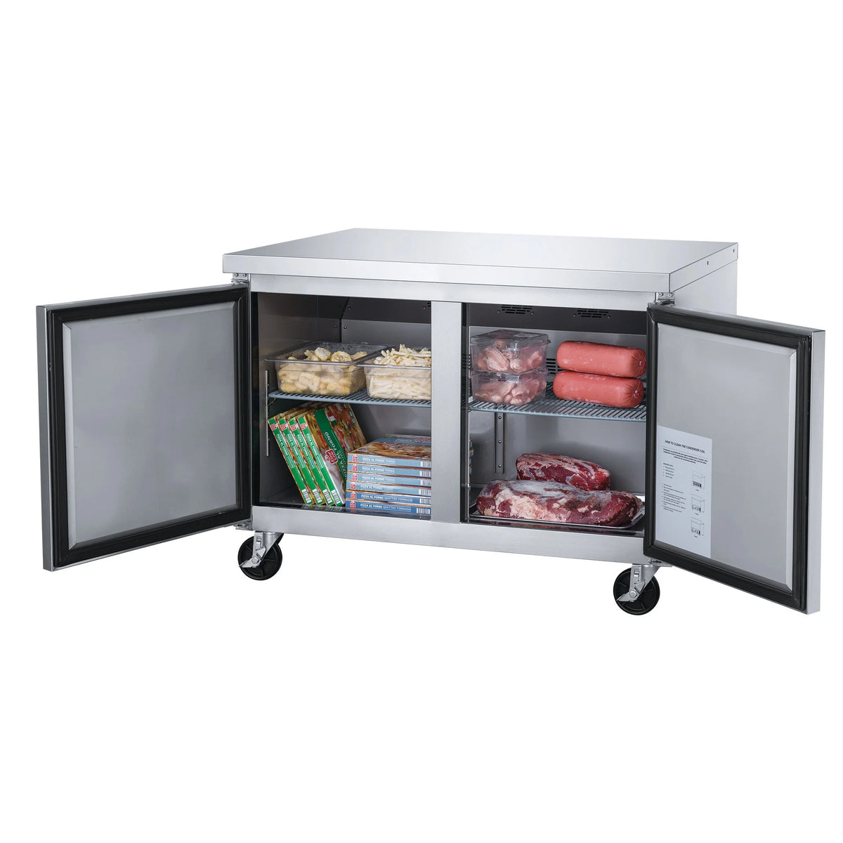 60 in. Two Door Commercial Undercounter Freezer in Stainless Steel 15.53 cu. ft.