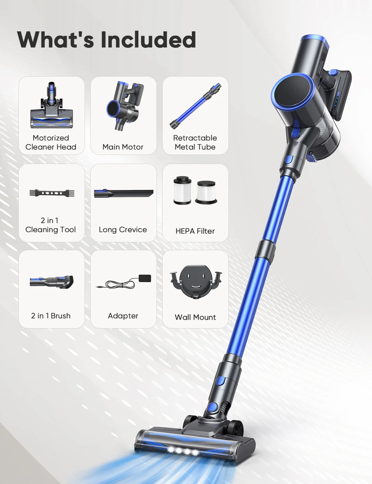 YOMA Cordless Vacuum Cleaner, 6-in-1 Rechargeable Stick Vacuum, 60mins Max Runtime, Lightweight 2200mAh Battery Powerful Vacuum Cleaner for Home Hard Floor Pet Hair-N12
