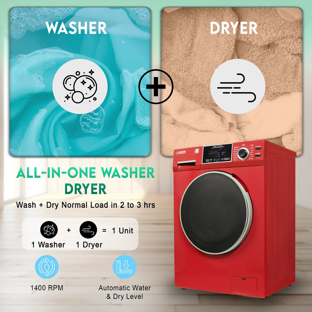 Equator All-in-One Washer Dryer VENTLESS/VENTED PET cycle 1.62cf/15lbs 110V in Merlot