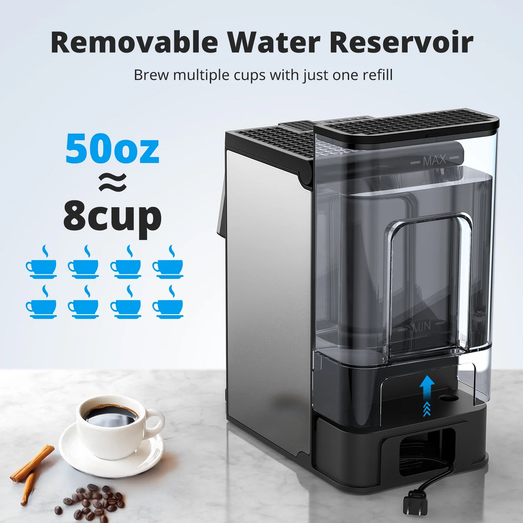 AIRMSEN 4 in 1 Single Serve Coffee Maker with Grinder, K Cup Coffee Machine Compatible with Grounds and Beans, Instant Coffee Pot with 5 Grind Levels & 6-14oz Cup Sizes, BPA-Free