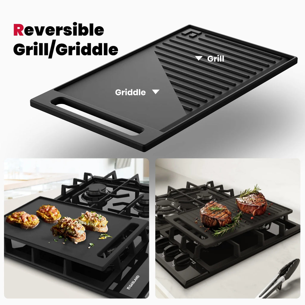 GASLAND GH60EF 24" Built-in Gas Stove Top, Black Ename Gas Cooktop with Griddle, 4 Sealed Burners, ETL