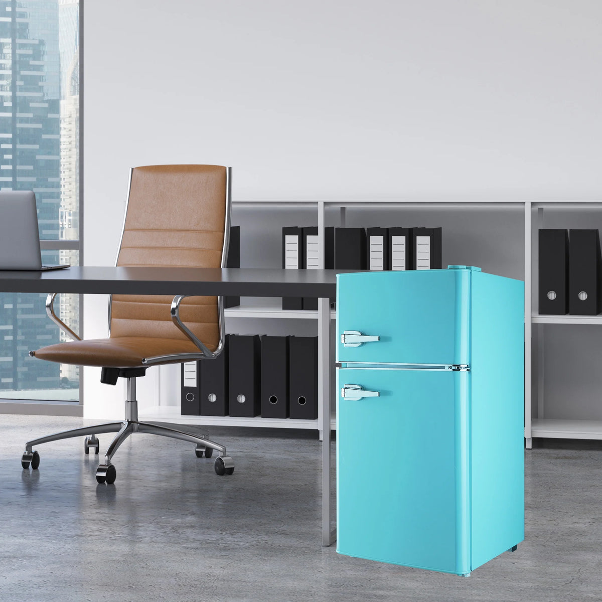 Mini Refrigerator with Double Door/3.5Cu.ft/Freezer,for Gameroom/Bedroom/Apartment/Dorm,Blue