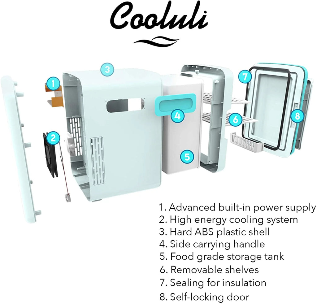 Cooluli Classic White 10 Liter Compact Portable Cooler Warmer Mini Fridge for Bedroom, Office, Dorm, Car - Great for Skincare & Cosmetics (110-240V/12V)