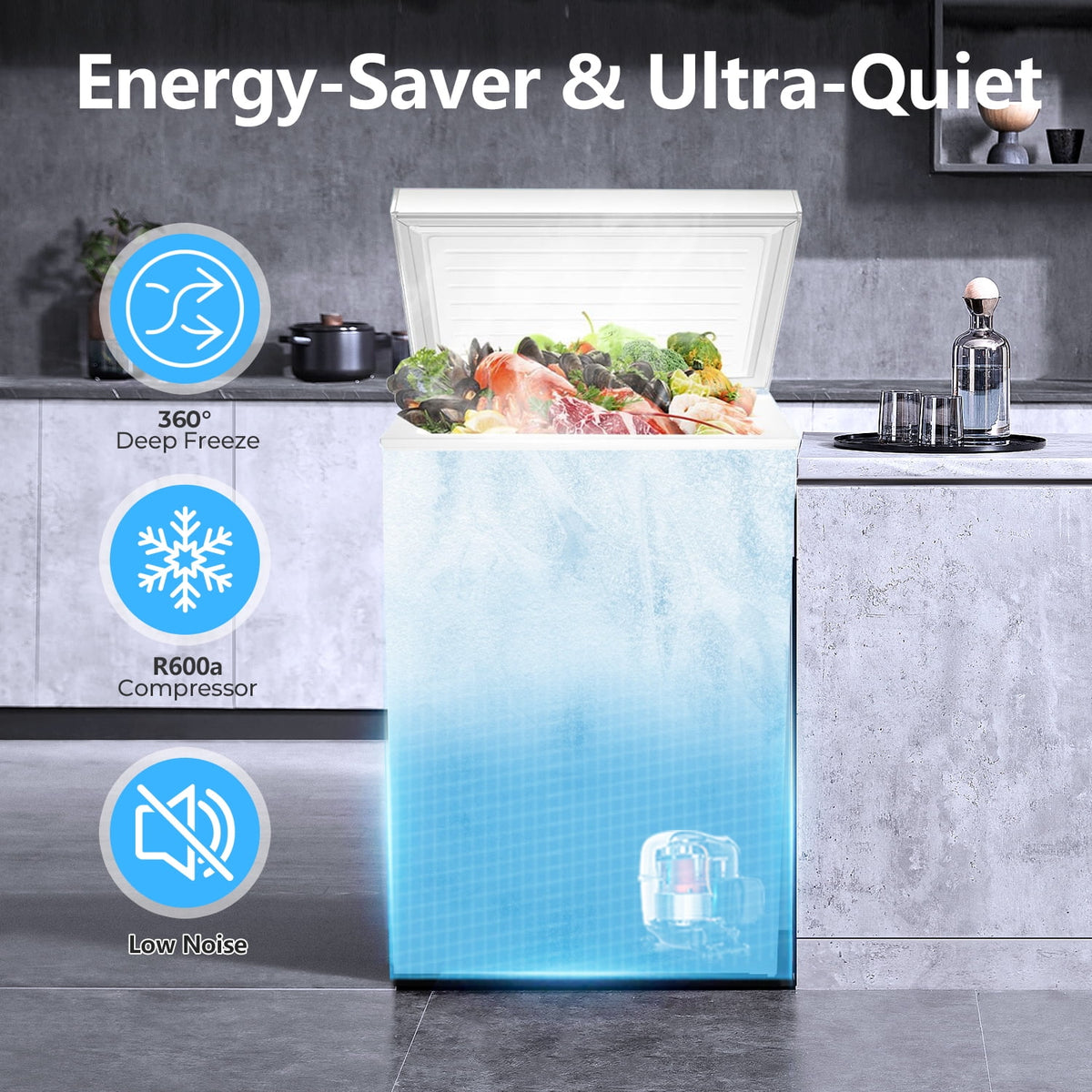 WAA 2.8 Cubic Feet Chest Freezer with Removable Basket Free Standing Top Open Door Compact Freezer with Adjustable Temperature for Home/Kitchen/Office/Bar (White)
