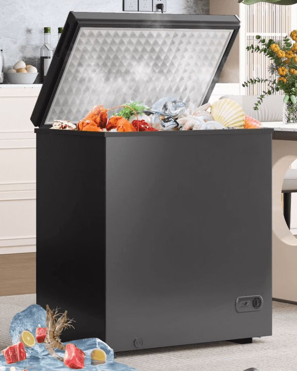 DISHUP 10.0 Cu.Ft Chest Freezer, Small Deep Freezer with Removable Basket, Adjustable Temperature, for Home/Office/Garage/Bar