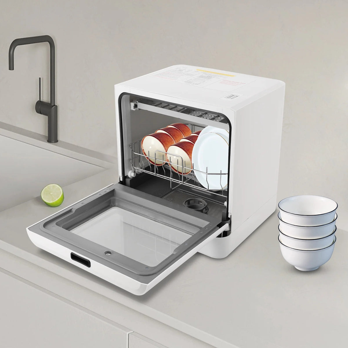 White Portable Mini Dishwasher, Countertop Dishwasher, Household Mini Dishwasher for Homes, Apartments