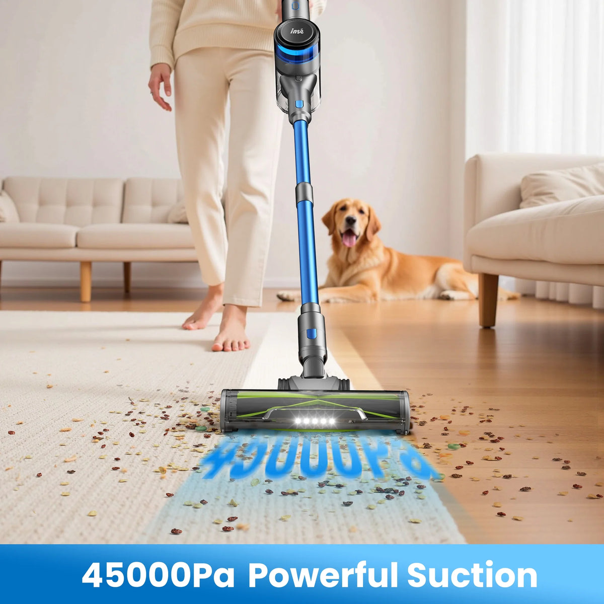 INSE Cordless Stick Vacuum Cleaner for Pet Hair Hard Floors Carpet, New S9X, 55 Mins Runtimes & 45 Kpa Powerful Suction