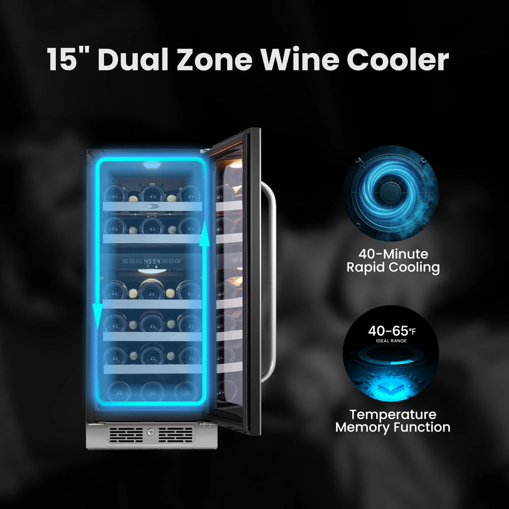 Whynter 24 inch Wine Cooler Refrigerator, 46 Bottle Wine Fridge, Freestanding & Built-in with Reversible Glass Door