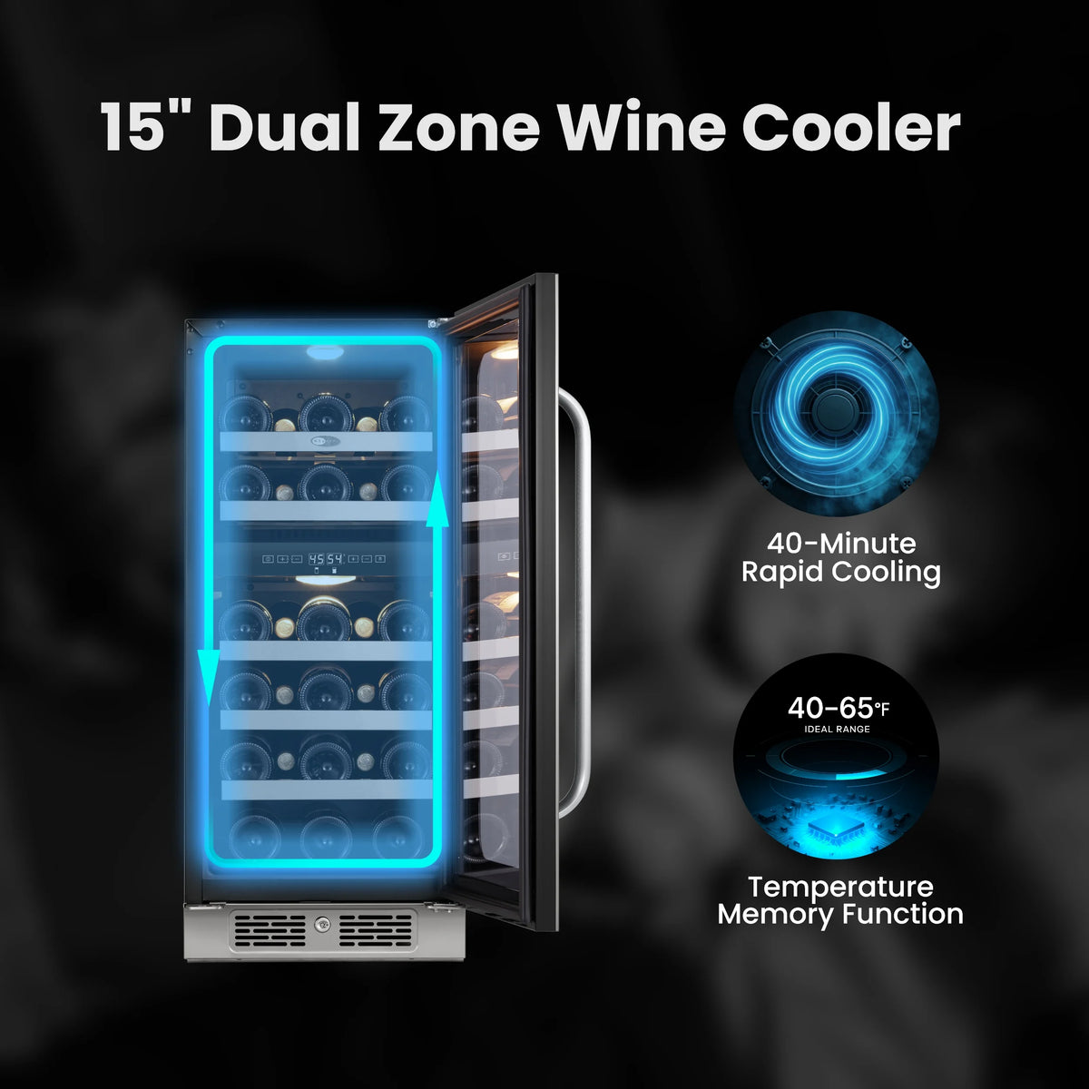 Whynter 24 inch Wine Cooler Refrigerator, 46 Bottle Wine Fridge, Freestanding & Built-in with Reversible Glass Door