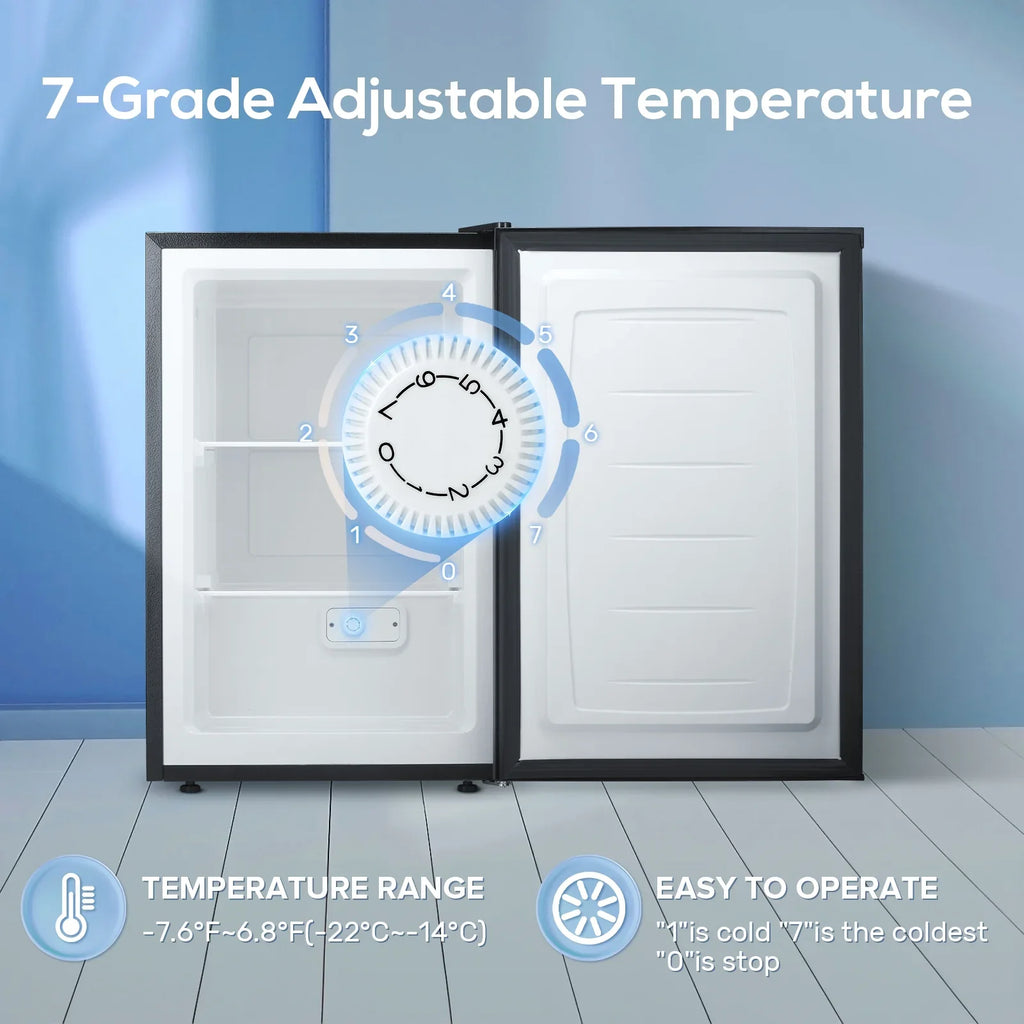 Auseo Upright Freezer, 3 Cu.ft Mini Freezer with Adjustable Thermostat & Reversible Single Door, Stand Up Freezer for Home/Office/Dorms/Apartment-Black