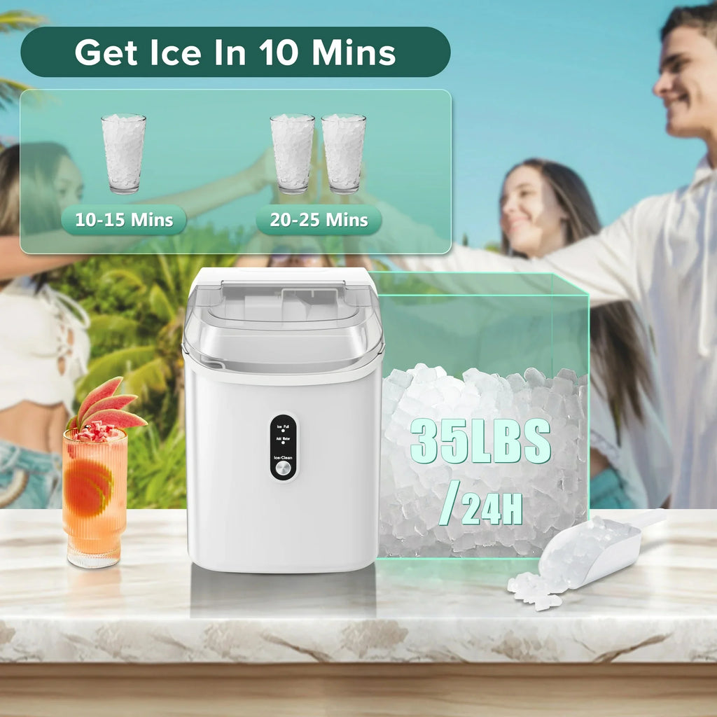 KISSAIR Nugget Ice Maker Countertop with Soft Chewable Pellet Ice, Portable Ice Machine with Handle, 35lbs/24H, Grey