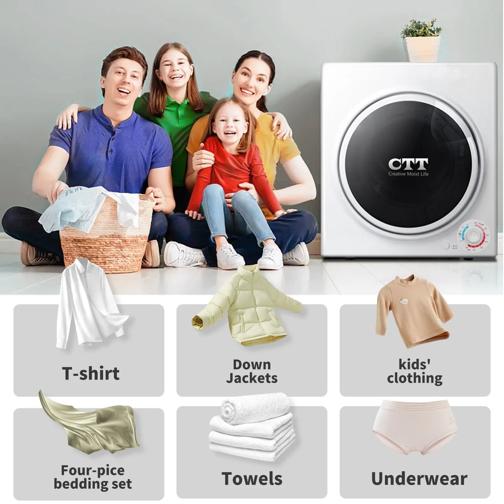 CTT 110V Portable Clothes Dryer 1500W, 3.5 cu.ft Compact Dryer  with Stainless Steel Tub, 4 Drying Mode, Portable Dryers for Laundry, Apartments, RVs, Dorms