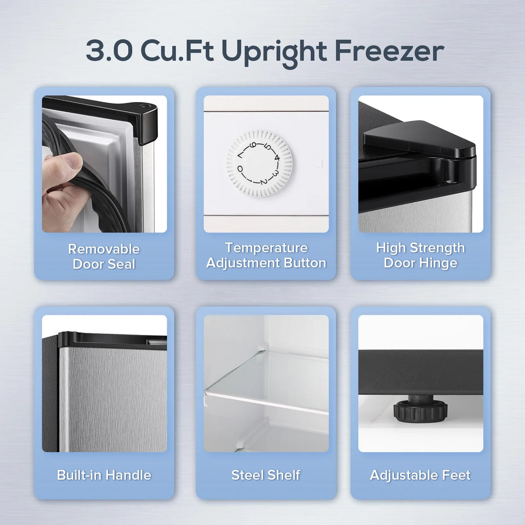 Auseo Upright Freezer, 3 Cu.ft Mini Freezer with Adjustable Thermostat & Reversible Single Door, Stand Up Freezer for Home/Office/Dorms/Apartment-Black