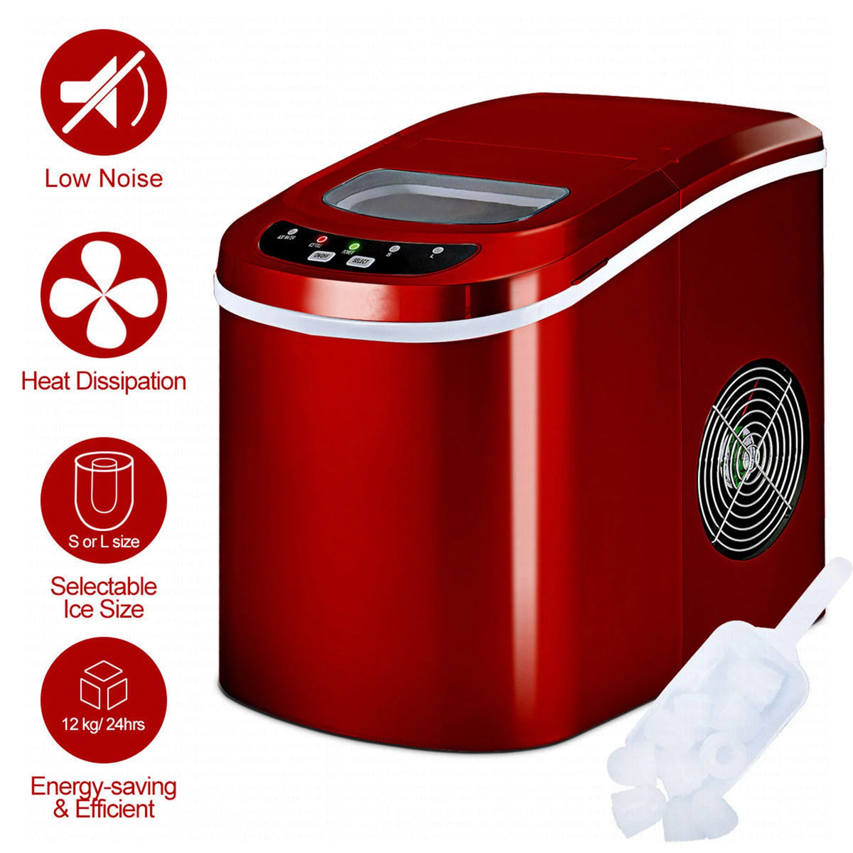 Costway Silver Portable Compact Electric Ice Maker Machine Mini Cube 26lb/Day