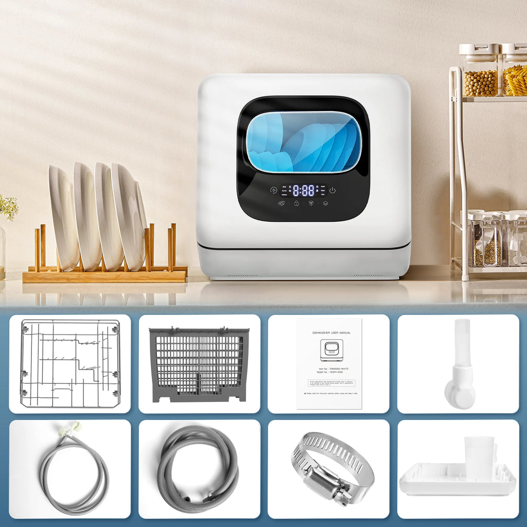 Auseo Portable Countertop Dishwasher, 6 Washing Programs with Child Lock and Air-Dry Function, Suitable for Home/Kitchen