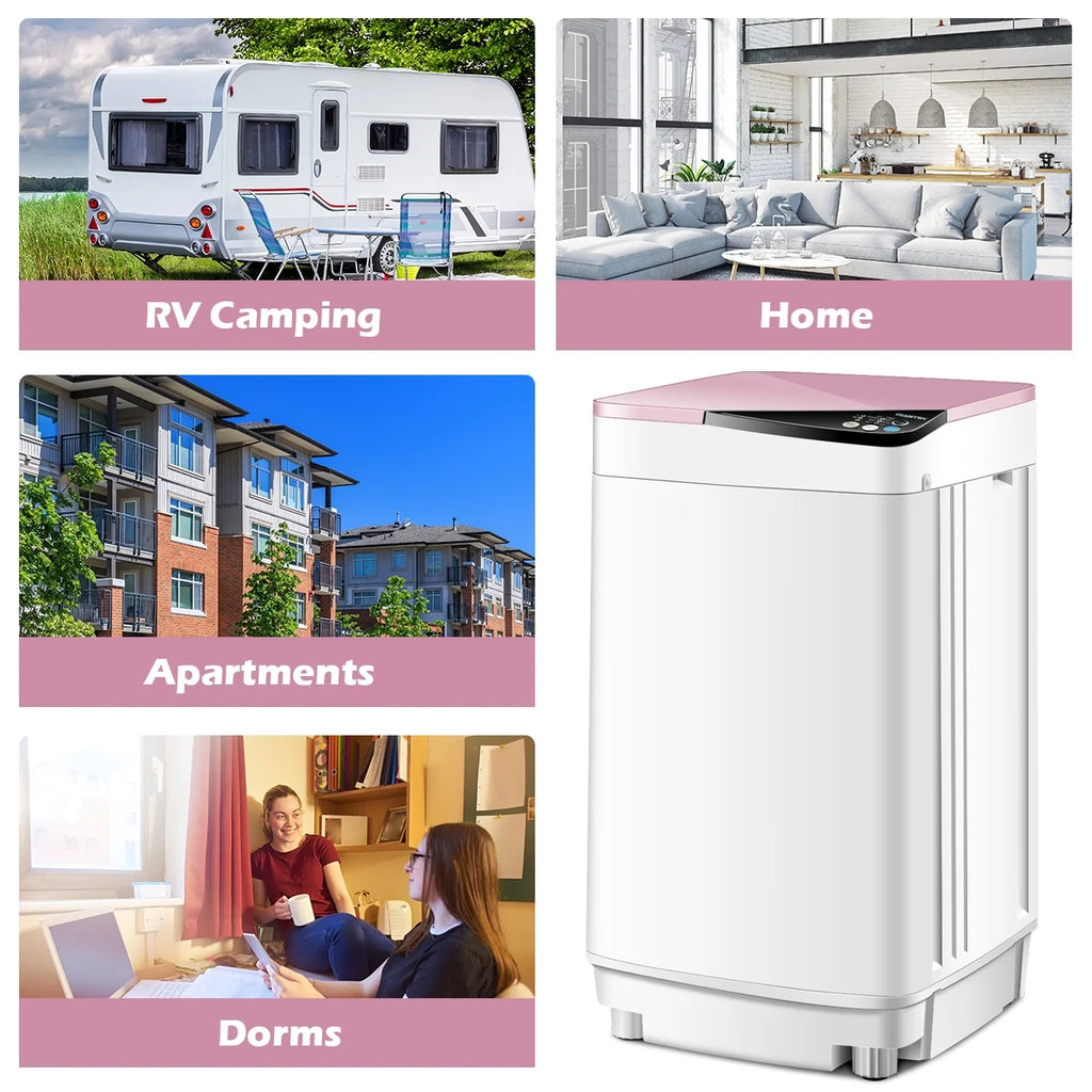 Full-Automatic Washing Machine 7.7 lbs Washer/Spinner Germicidal UV Light Pink