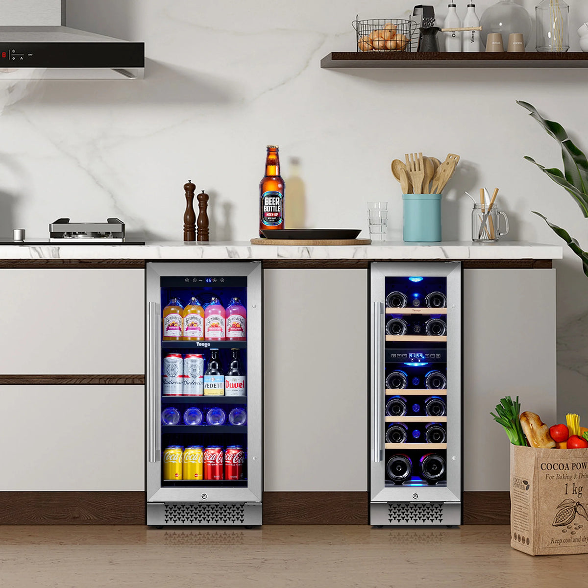 Yeego 30" Wine and Beverage Refrigerator,Two 15" Wine and Beverage Cooler Under Counter or Freestanding, Hold 33 Bottles and 80 Cans(Two Pack)