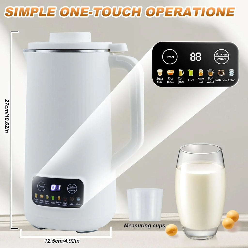 Nut Milk Maker Machine, 20 oz Automatic Milk Machine with 10 Blades, Plant-Based Milk, Oat, Soy, Dairy Beverages, Soy Milk Maker with 12 Hours Timer/Keep Warm/Auto-clean(White)