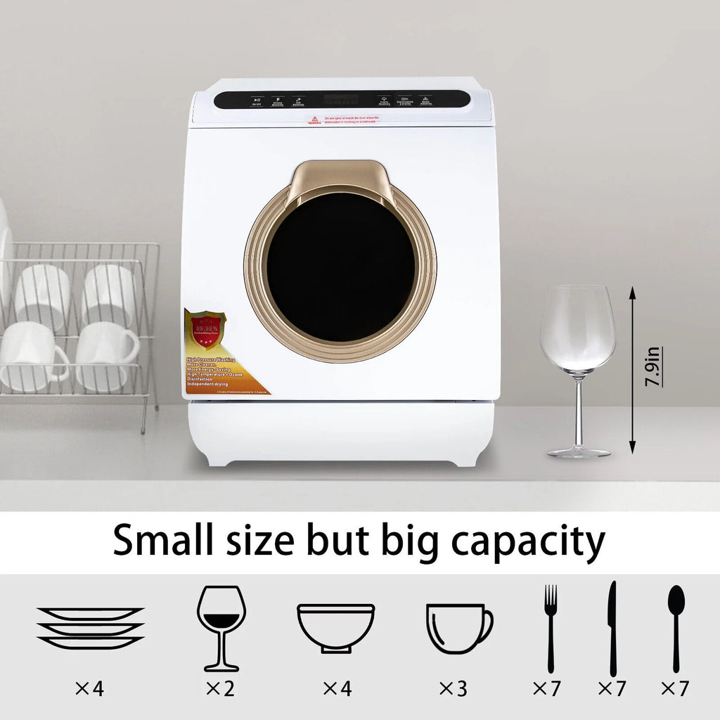 Portable Countertop Dishwasher Air Drying 5 Programs W/ 7L Water Tank 110V