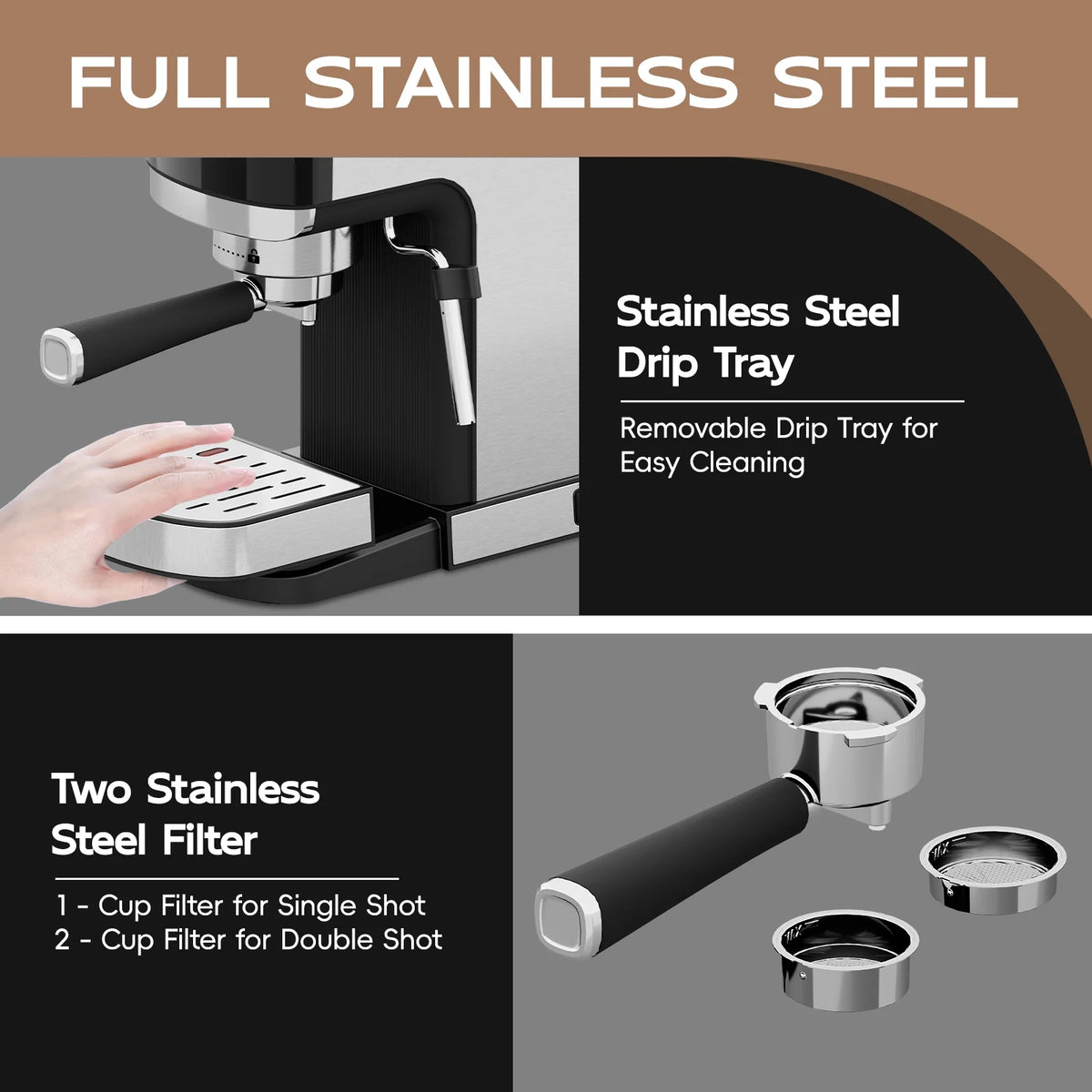 WHALL Touchscreen Espresso Machine 20 Bar��Espresso Coffee Maker with Milk Frother Steam Wand, Stainless Steel Coffee Machine with Removable Water Tank New