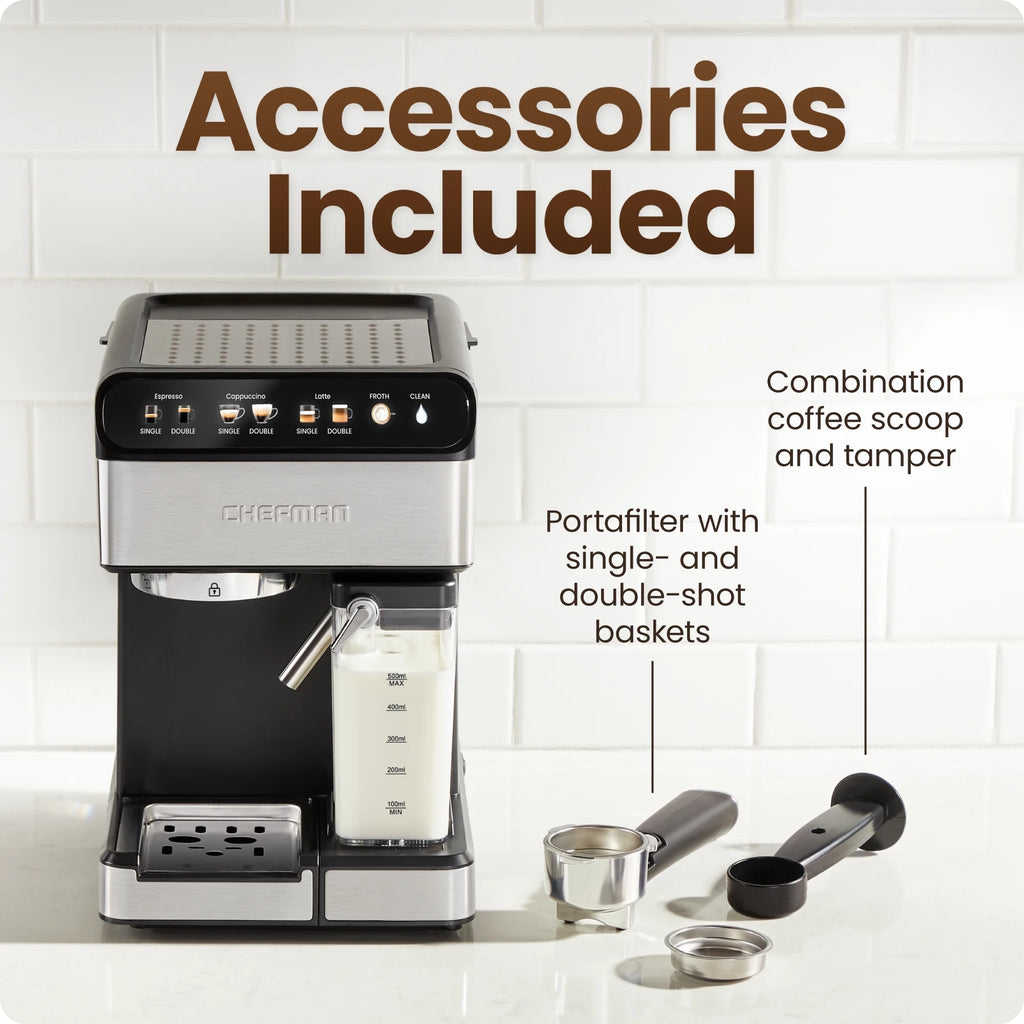 Chefman Caf��Master Pro Espresso Machine w/ Milk Frother for Cappuccinos & Lattes �C Stainless Steel