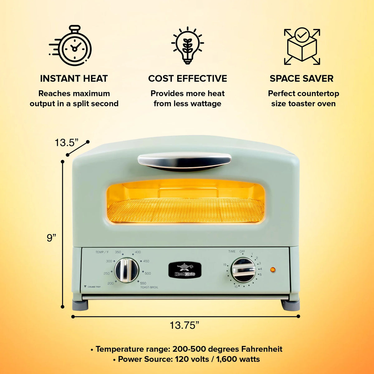 Sengoku HeatMate Countertop Toaster Oven w/ Graphite Technology, Olive