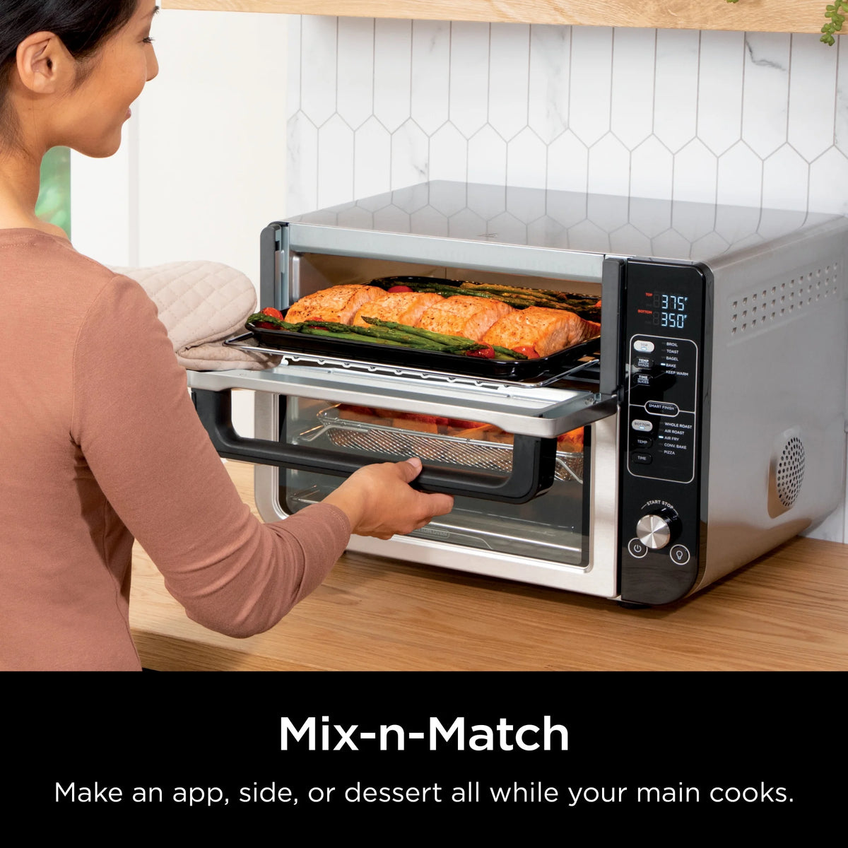 Ninja 10-in-1 Air Fryer, Double Door Toaster Oven with FlexDoor, FlavorSeal & Smart Finish, Rapid Top Convection and Air Fry Bottom, Bake, Toast, Air Fry, Pizza and More, Stainless Steel, DCT400