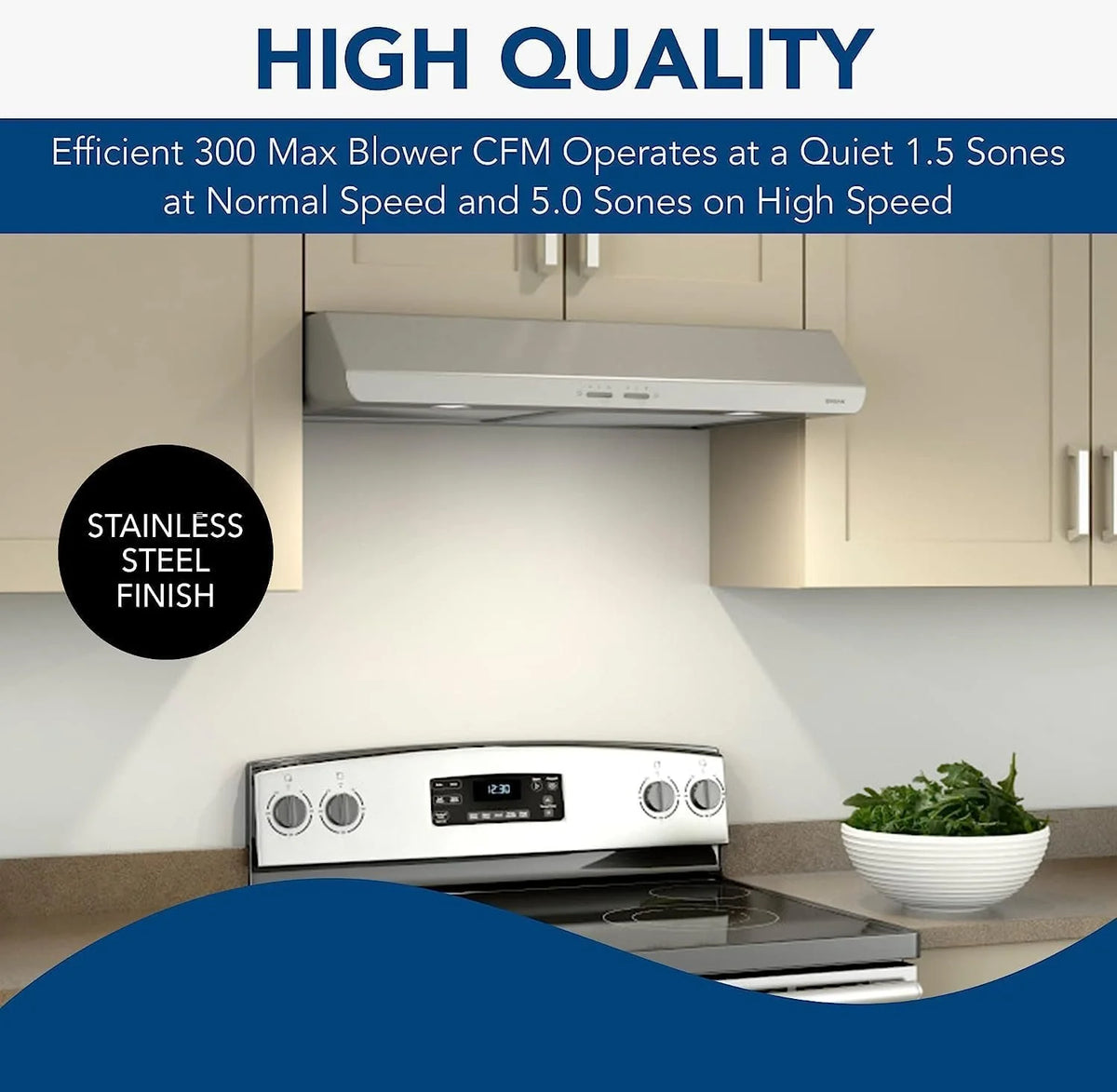 Broan-NuTone BKSH130BL Sahale 30-inch Under-Cabinet Easy Install 4-Way Convertible Range Hood with 2-Speed Exhaust Fan and Light, 300 Max Blower CFM, Black