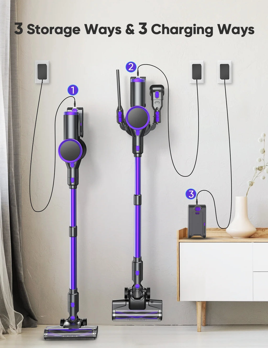 YOMA Cordless Vacuum Cleaner, 6-in-1 Rechargeable Stick Vacuum, 60mins Max Runtime, Lightweight 2200mAh Battery Powerful Vacuum Cleaner for Home Hard Floor Pet Hair-N12