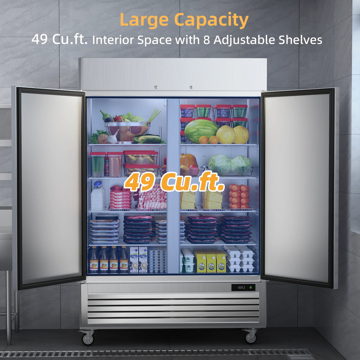 Coolski 54a??a?? Wide Commercial Freezer with 2 Door, Stainless Steel Reach-in Freezer Upright, 49 Cu.Ft Large Capacity ETL NSF Approved
