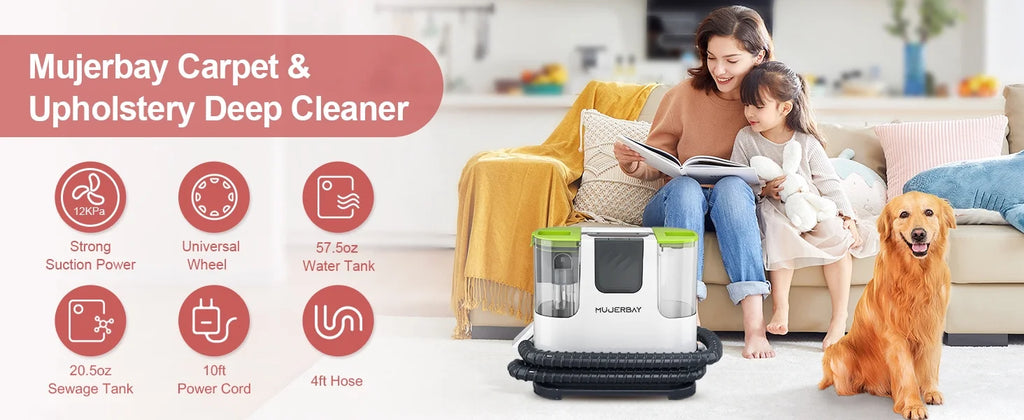 Aeitto 12Kpa Portable Furniture Water Extractor - Odor/Stain Removal, Ideal for Sofa, Carpet, Car, Pet Messes