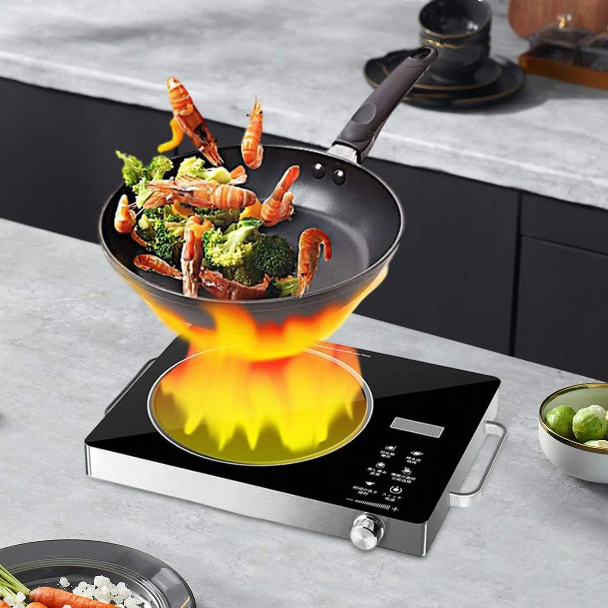 CUTICATE Electric Top with Knob Control, Commercial Grade Portable Cooker, Electric Cooktop for Rvs Camping Kitchen Dormitories