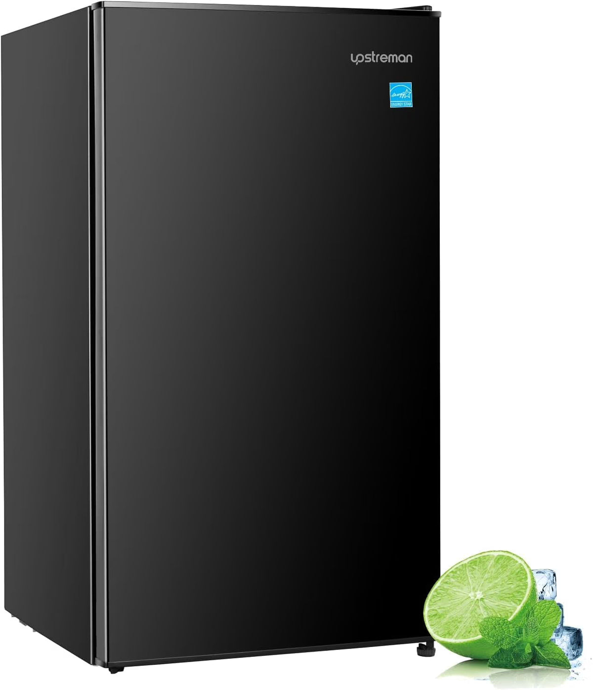Upstreman 4.5 Cu. Ft. Compact Refrigerator with Freezer, Single Door Mini Fridge Small Refrigerator, 3 Removable Glass Shelves, Adjustable Thermostat, Black FR45