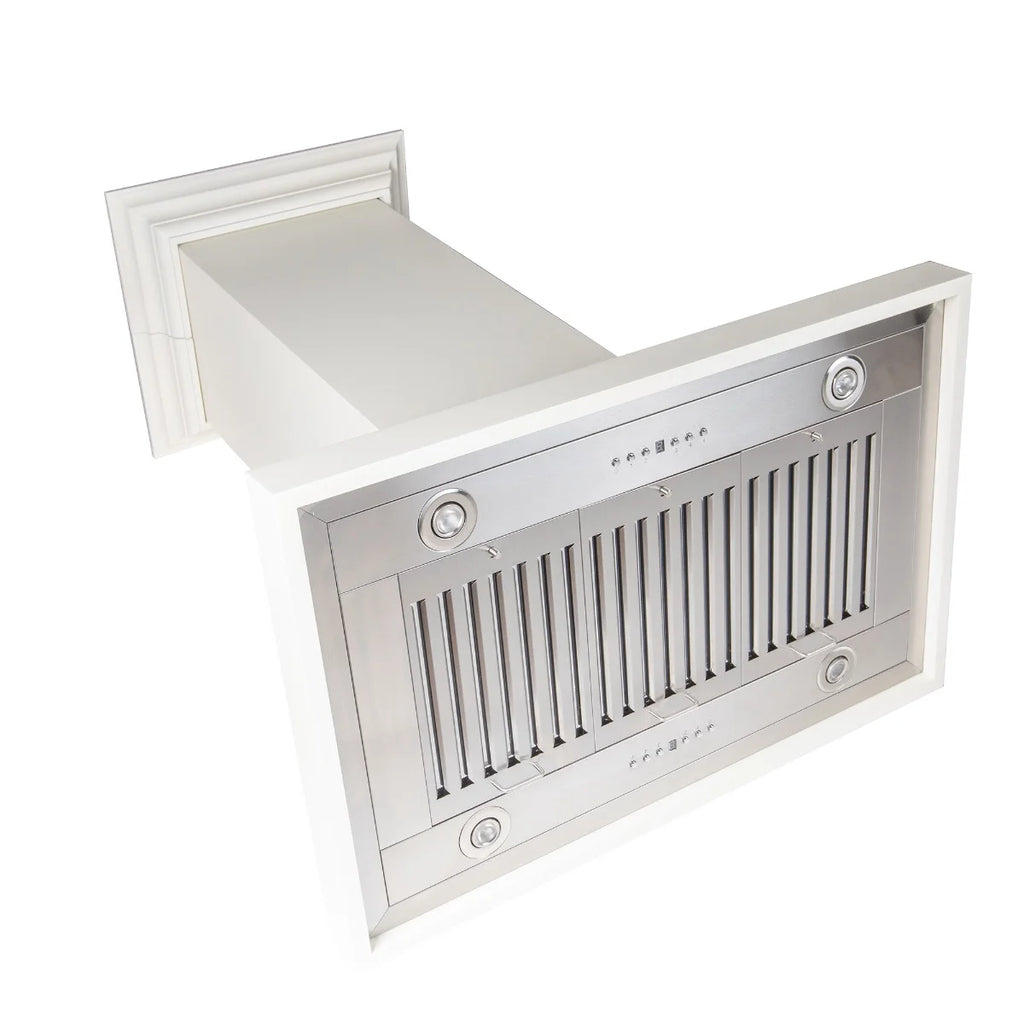 ZLINE 30 in. Wooden Island Mount Range Hood in White - Includes 760 CFM Motor