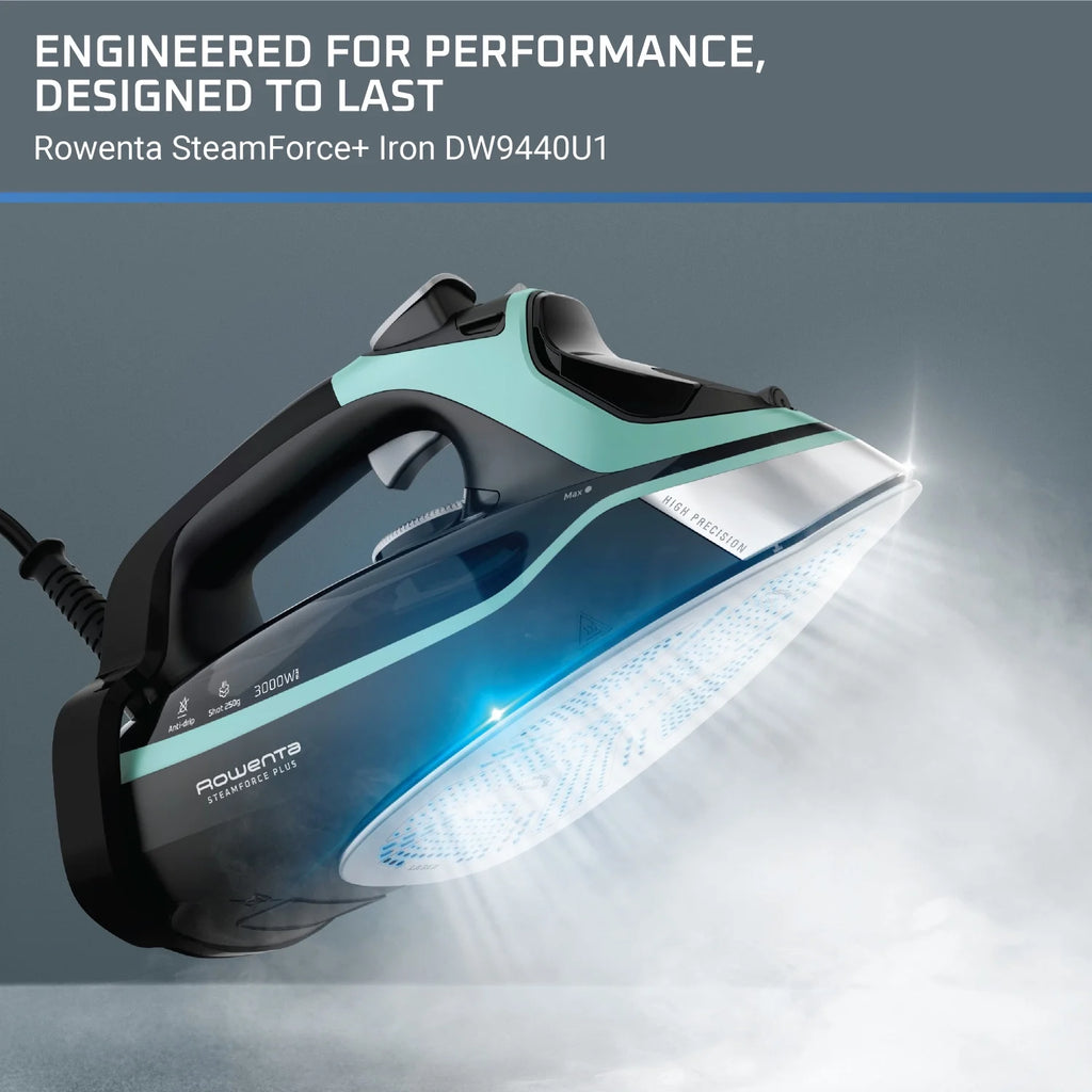 Rowenta Steam Force+ Iron for Clothes, Stainless Steel Soleplate, 1850 Watts, 400 Microsteam Holes, Garment Steamer, Black & Blue, DW9440U1