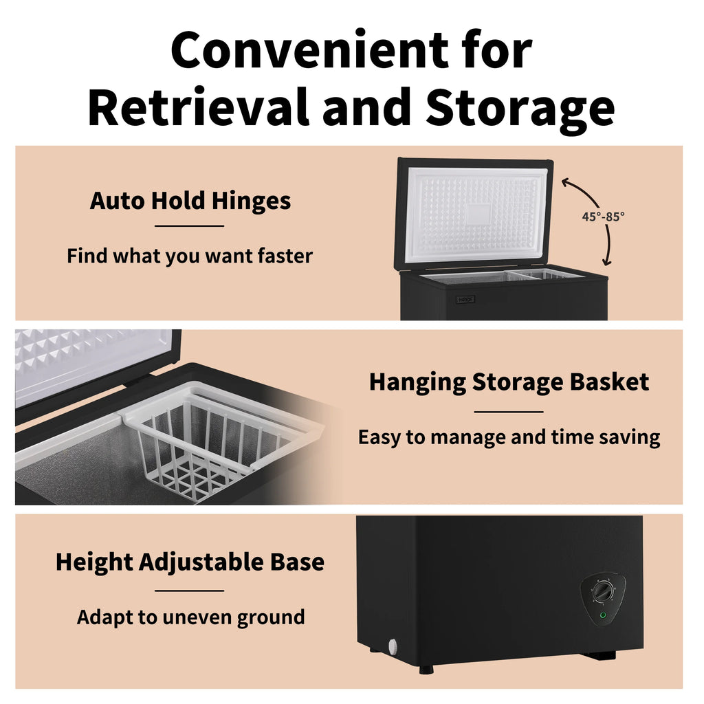 WANAI 3.5 Cubic Chest Freezer with Top Open Door,Removable Storage Basket,7 Gears Temp Control,Energy Saving,Black