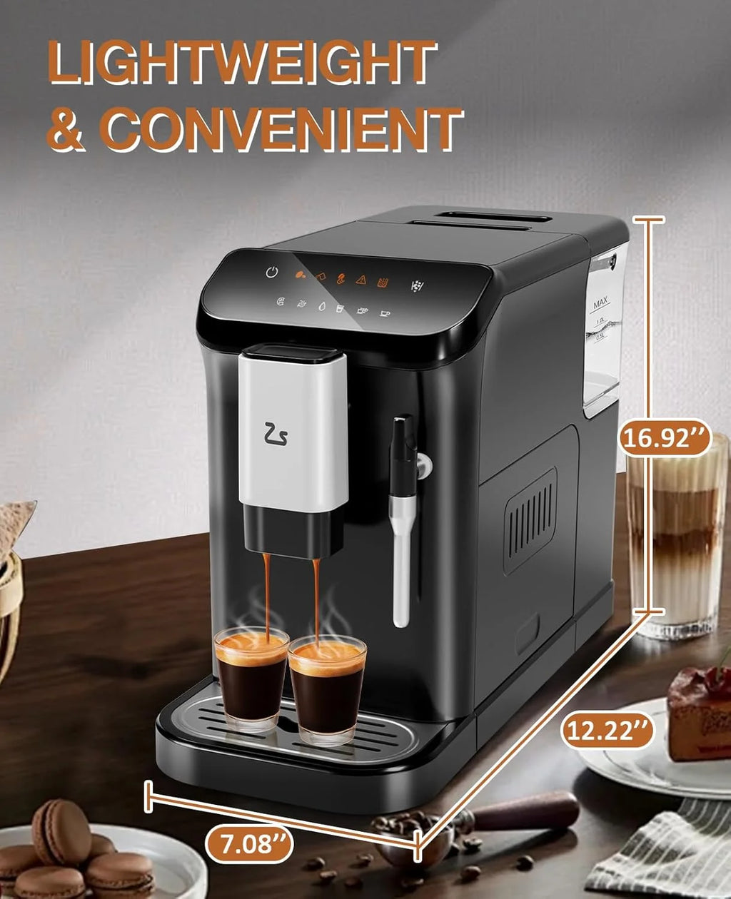 Espresso Machine, 20 Bar Pump Pressure for Balanced Extraction, Professional Espresso Maker with Milk Frother Steam Wand, 1.5L Water Tank, 1-15 Adjustable Grind Size Levels, Gift for Coffee Lover