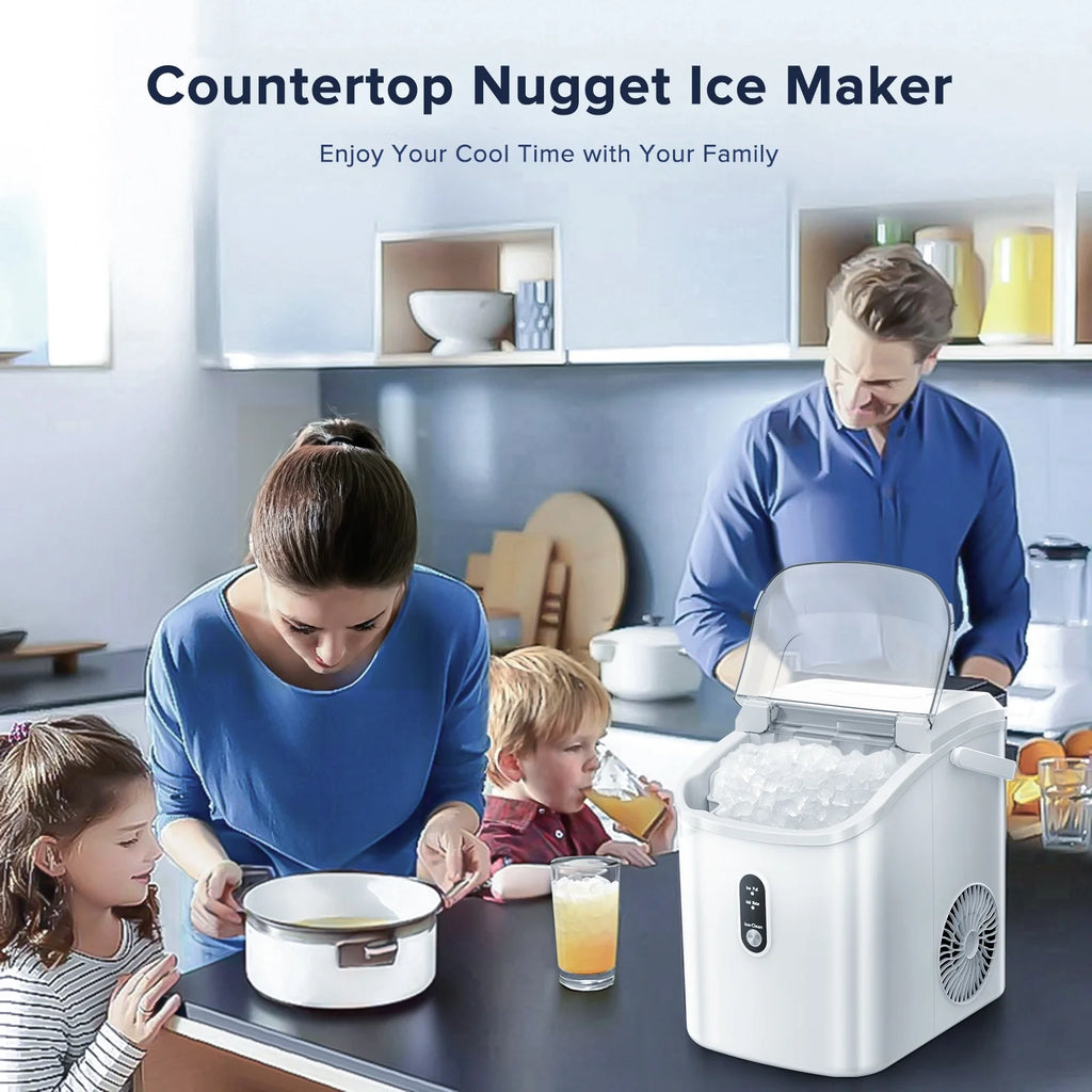 Electactic Nugget Ice Maker Countertop, 35lbs/24H, Self-Cleaning, Pebble Portable Ice Machine with Handle (White)