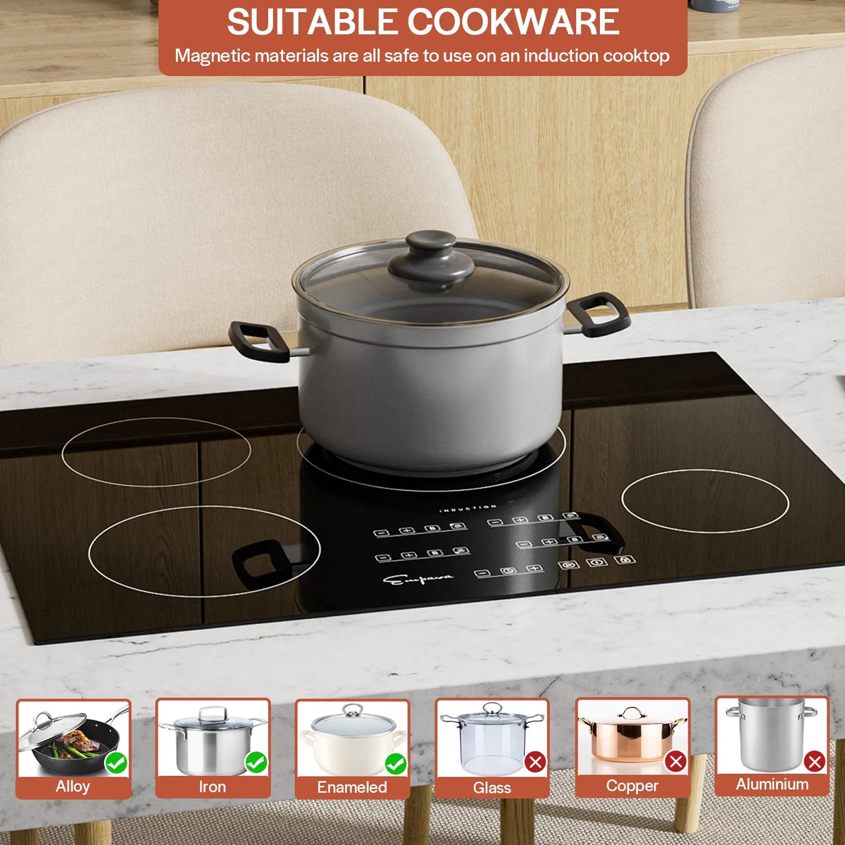 Empava 30 inch Electric Stove Induction Cooktop with 4 Boost Burners Smooth Surface Vitro Ceramic Glass in Black